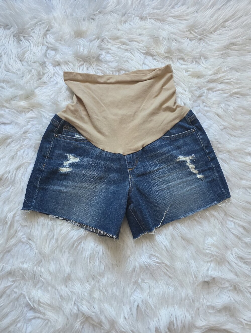 Joe's Jeans Blue Denim Maternity Shorts with Tan Belly Panel